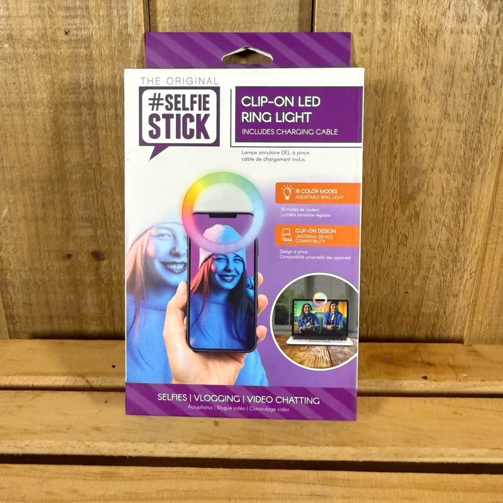 The Original # Selfie Stick Phone Clip On Led Ring Light Charging Cable Open Box